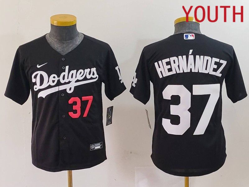 Youth Los Angeles Dodgers #37 Hernandez Black Nike Game 2024 MLB Jersey style 7242